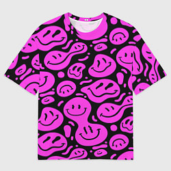 Футболка оверсайз мужская Кислотный розовый в смайликах, цвет: 3D-принт