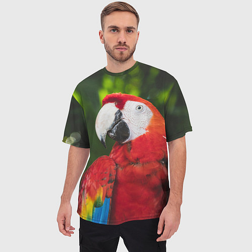 Мужская футболка оверсайз Красный попугай Ара / 3D-принт – фото 3