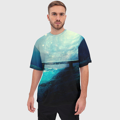 Мужская футболка оверсайз Космические звёзды, небо и скамья / 3D-принт – фото 3