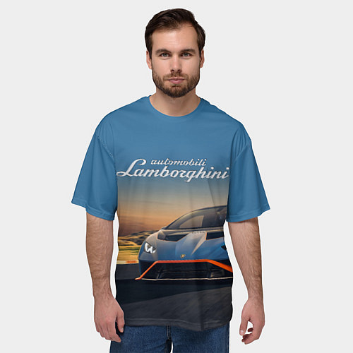 Мужская футболка оверсайз Lamborghini Huracan STO - car racing / 3D-принт – фото 3