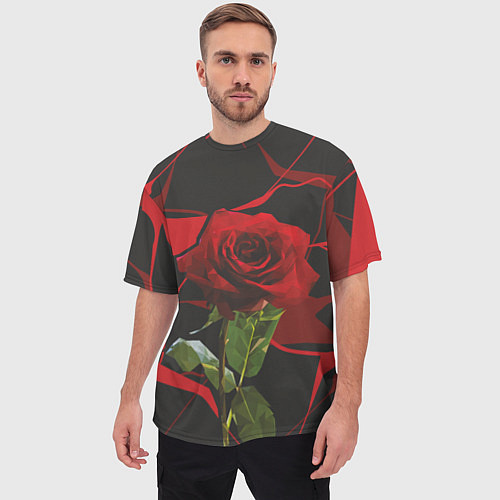 Мужская футболка оверсайз Одинокая красная роза / 3D-принт – фото 3