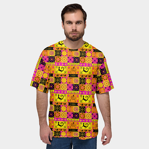 Мужская футболка оверсайз Colored patterned ornament / 3D-принт – фото 3