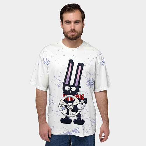 Мужская футболка оверсайз Черный кролик c рулём / 3D-принт – фото 3