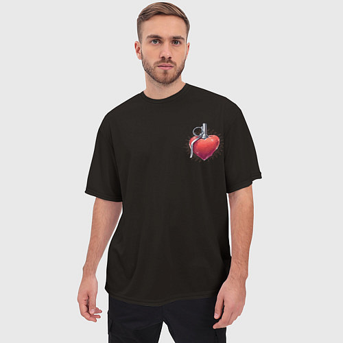 Мужская футболка оверсайз Сердце - граната / 3D-принт – фото 3