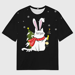 Футболка оверсайз мужская Серьёзный новогодний кот, цвет: 3D-принт