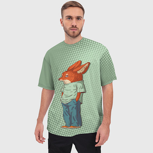 Мужская футболка оверсайз Хитрый лис в штанах / 3D-принт – фото 3