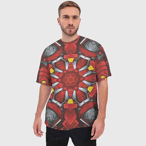 Мужская футболка оверсайз Калейдоскоп из красных узоров / 3D-принт – фото 3