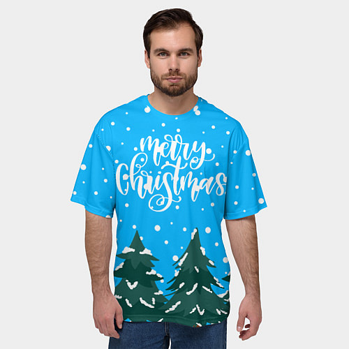 Мужская футболка оверсайз Merry christmas - Ёлочки / 3D-принт – фото 3