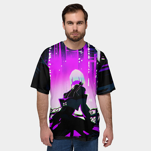 Мужская футболка оверсайз Люси нетраннер - фиолетовый / 3D-принт – фото 3