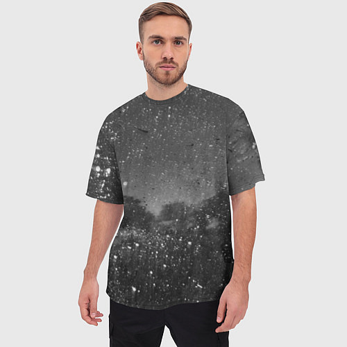 Мужская футболка оверсайз Абстрактная тьма и следы белой краски / 3D-принт – фото 3
