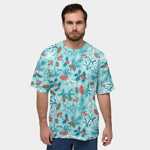 Мужская футболка оверсайз Зимняя природа / 3D-принт – фото 3