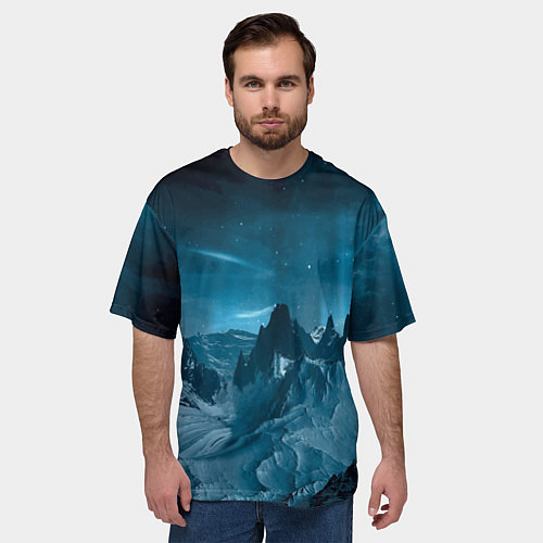 Мужская футболка оверсайз Снежные горные вершины / 3D-принт – фото 3