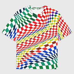 Мужская футболка оверсайз Разноцветная оптическая иллюзия