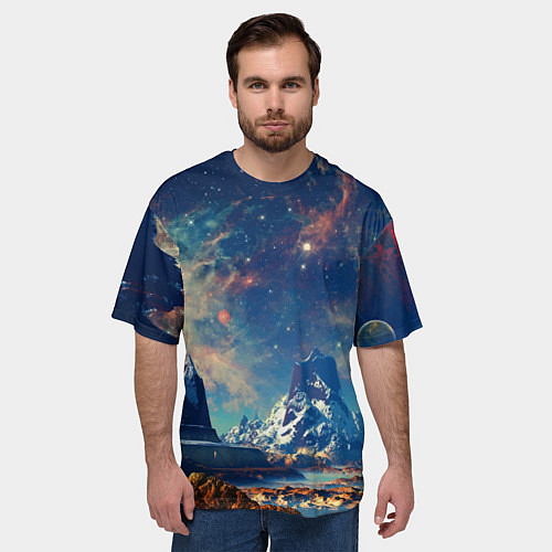 Мужская футболка оверсайз Горы и бескрайний космос / 3D-принт – фото 3