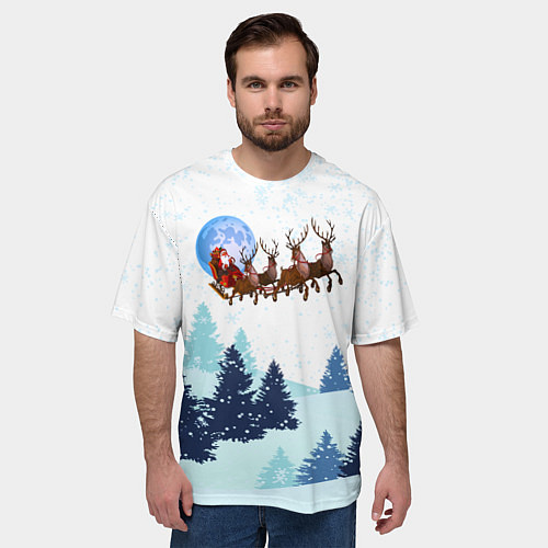Мужская футболка оверсайз Санта на оленях / 3D-принт – фото 3