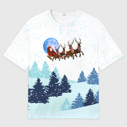 Футболка оверсайз мужская Санта на оленях, цвет: 3D-принт