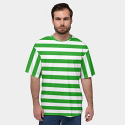 Футболка оверсайз мужская Зеленый полосатый новогодний леденец, цвет: 3D-принт — фото 2