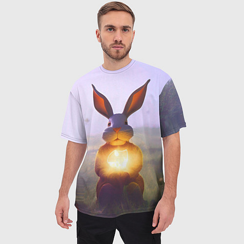Мужская футболка оверсайз Заяц с гирляндой / 3D-принт – фото 3