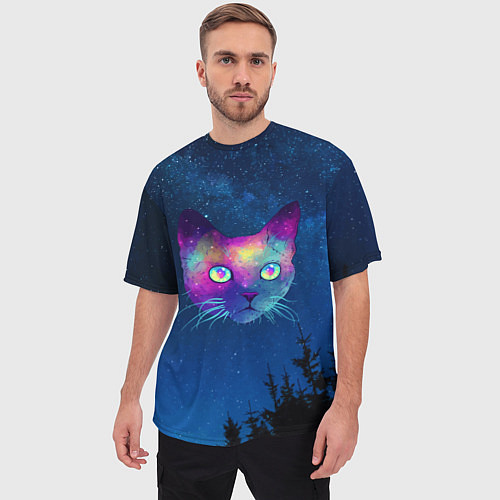 Мужская футболка оверсайз Планета кошачья голова / 3D-принт – фото 3