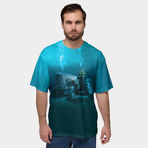 Мужская футболка оверсайз Аквалангист-тракторист на дне океана / 3D-принт – фото 3