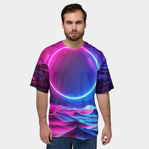 Мужская футболка оверсайз Круг и разноцветные кристаллы - vaporwave / 3D-принт – фото 3