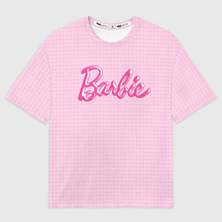 Футболка оверсайз мужская Барби - логотип на клетчатом фоне, цвет: 3D-принт