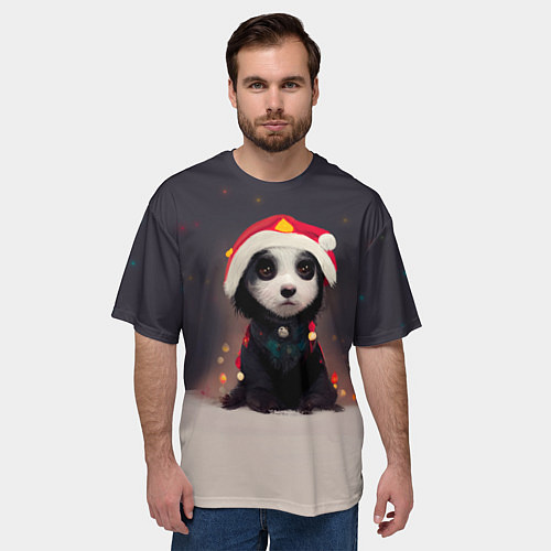 Мужская футболка оверсайз Пёсель - панда в колпаке / 3D-принт – фото 3