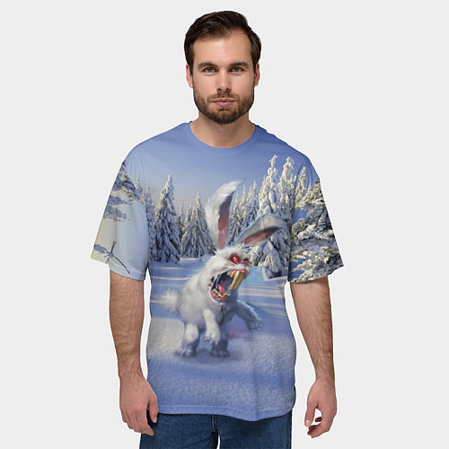 Мужская футболка оверсайз Свирепый новогодний зайчара / 3D-принт – фото 3