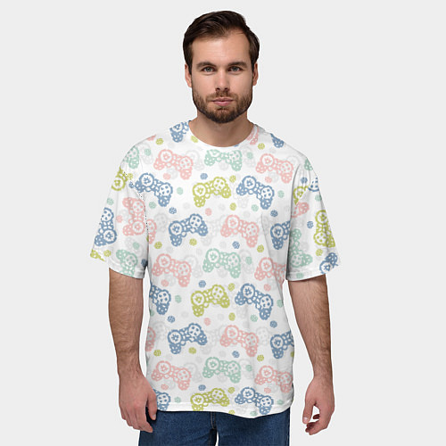 Мужская футболка оверсайз Геймпад в горошек / 3D-принт – фото 3