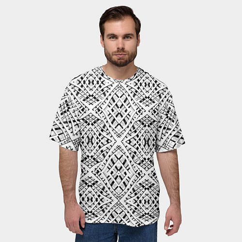 Мужская футболка оверсайз Геометрический узор в серо белых тонах / 3D-принт – фото 3