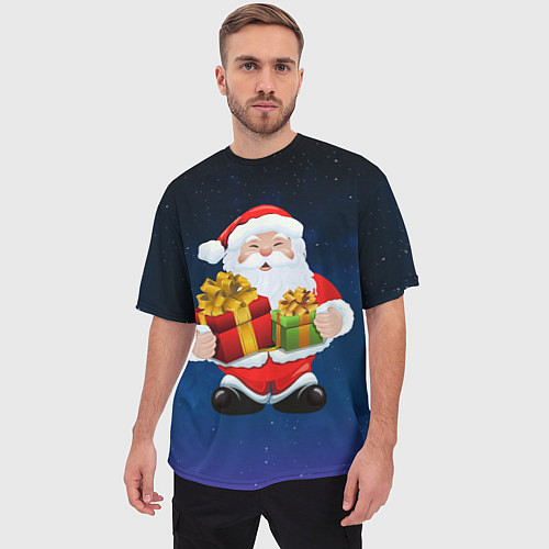 Мужская футболка оверсайз Санта Клаус с двумя подарками / 3D-принт – фото 3