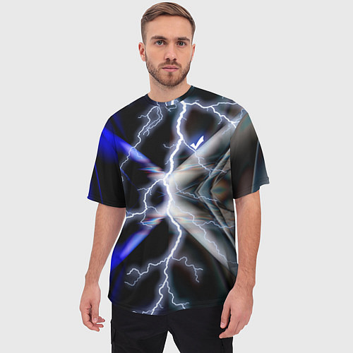 Мужская футболка оверсайз Молния в космосе / 3D-принт – фото 3