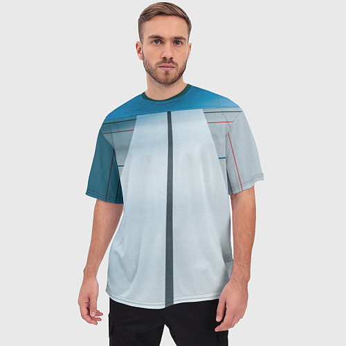 Мужская футболка оверсайз Абстрактные линии и цветные пластины / 3D-принт – фото 3