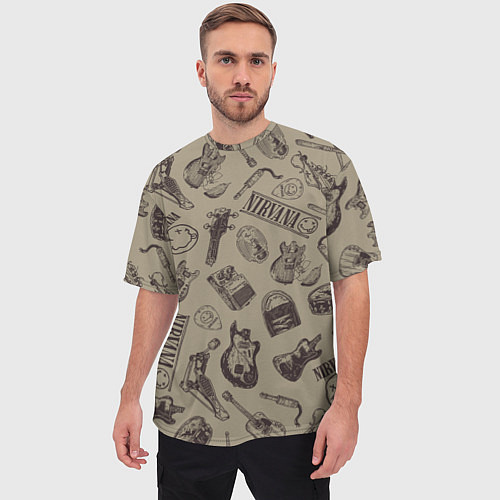 Мужская футболка оверсайз Nirvana crash guitar beige / 3D-принт – фото 3