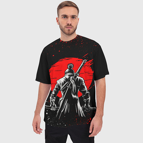 Мужская футболка оверсайз Самурай - красное солнце / 3D-принт – фото 3