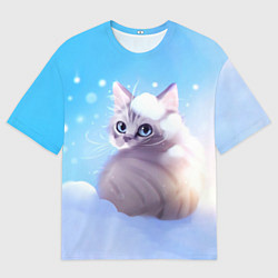 Футболка оверсайз мужская Заснеженный котик, цвет: 3D-принт