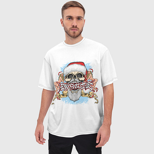 Мужская футболка оверсайз Merry Christmas Санта Хипстер / 3D-принт – фото 3