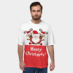 Футболка оверсайз мужская Дед Мороз с оленями, цвет: 3D-принт — фото 2