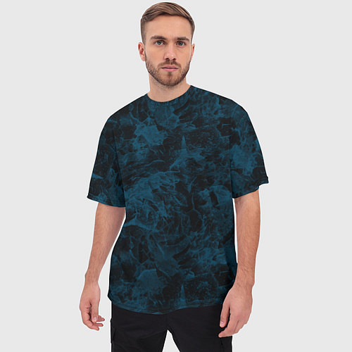 Мужская футболка оверсайз Синий и черный мраморный узор / 3D-принт – фото 3