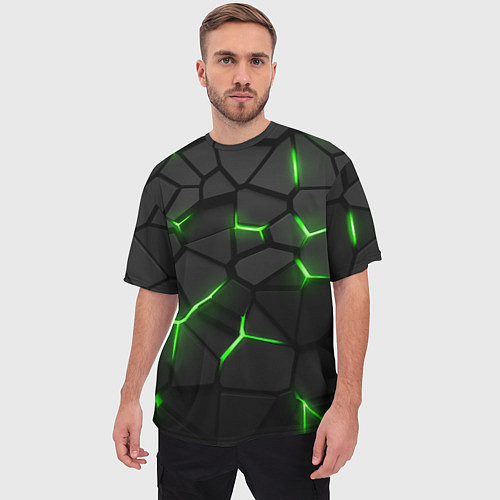Мужская футболка оверсайз Green neon steel / 3D-принт – фото 3