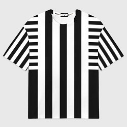 Мужская футболка оверсайз Черно белый узор в полоску