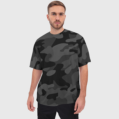 Мужская футболка оверсайз Черный ночной камуфляж / 3D-принт – фото 3