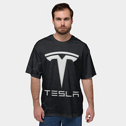 Футболка оверсайз мужская Tesla логотип - матовое стекло, цвет: 3D-принт — фото 2