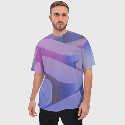 Мужская футболка оверсайз Абстрактные фиолетовые прямоугольники со скругленн / 3D-принт – фото 3