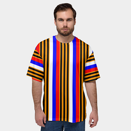 Мужская футболка оверсайз Полосы триколор георгиевская лента / 3D-принт – фото 3