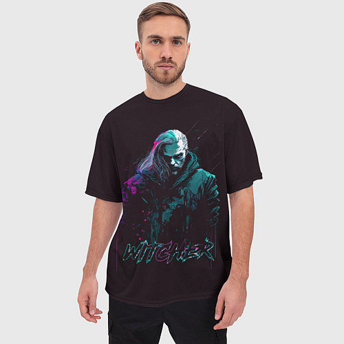 Мужская футболка оверсайз Ведьмак в неоновом стиле / 3D-принт – фото 3