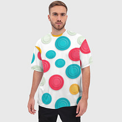 Футболка оверсайз мужская Белый фон и абстрактные разноцветные объёмные окру, цвет: 3D-принт — фото 2