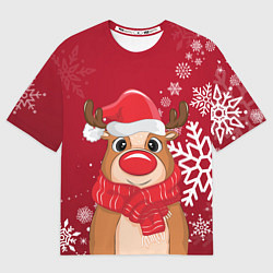 Футболка оверсайз мужская Новогодний олень и снежинки, цвет: 3D-принт