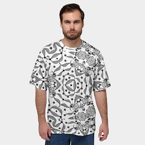 Мужская футболка оверсайз Орнамент цветочный кружевной / 3D-принт – фото 3