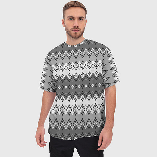Мужская футболка оверсайз Серый геометрический полосатый орнамент / 3D-принт – фото 3